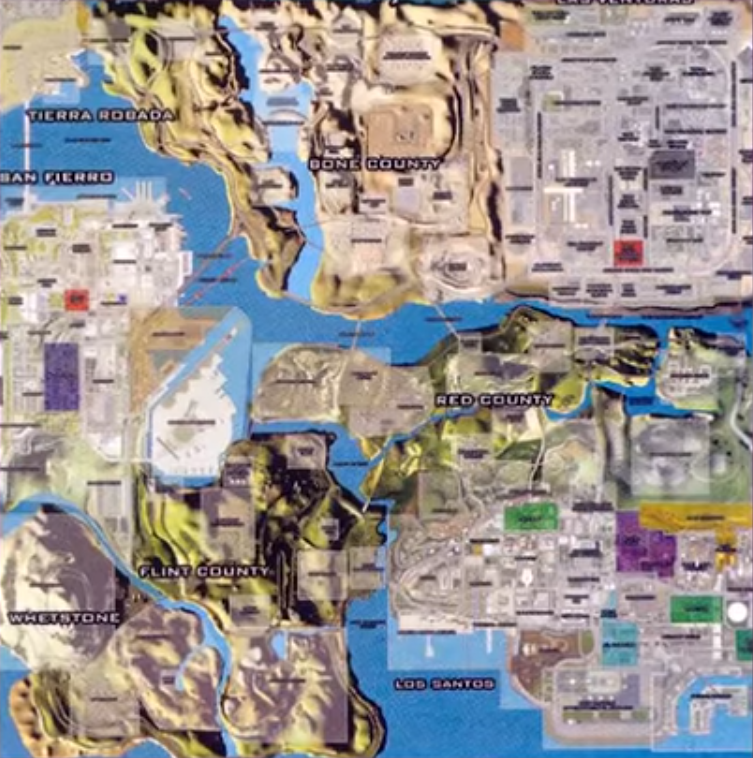 Карта территорий из стратегического гайда GTA San Andreas.