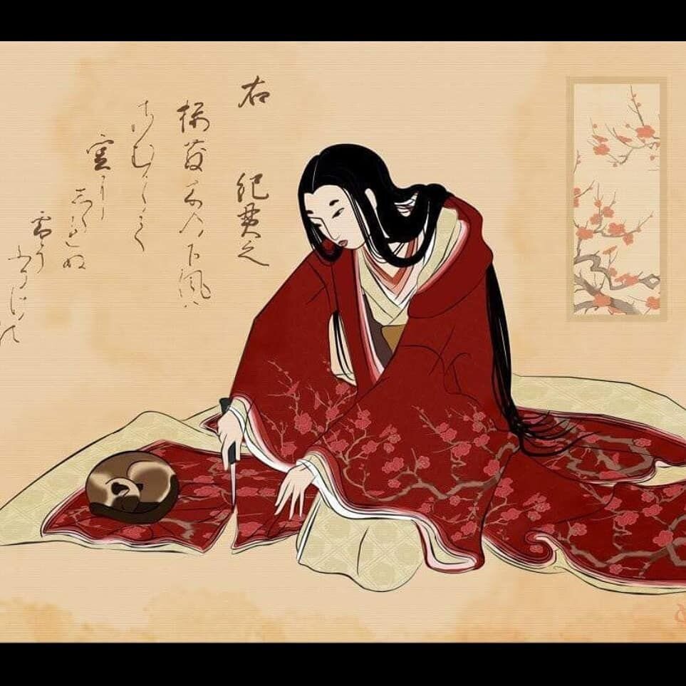 Японская гравюра "Женщина отрезает кимоно, чтобы не разбудить кошку"