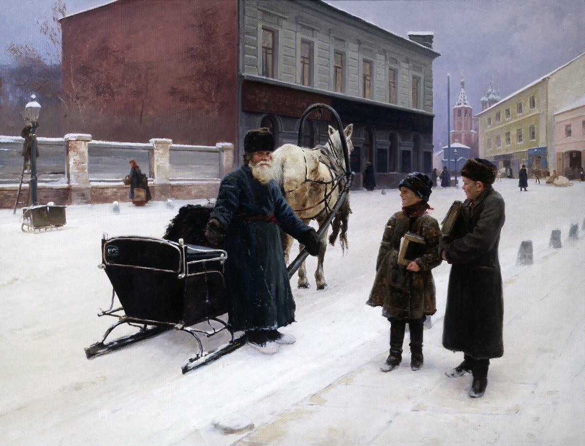 Николай Касаткин. «Шутка» (1892). Холст, масло 53,5 х 71,7 см. Государственная Третьяковская галерея, Москва.