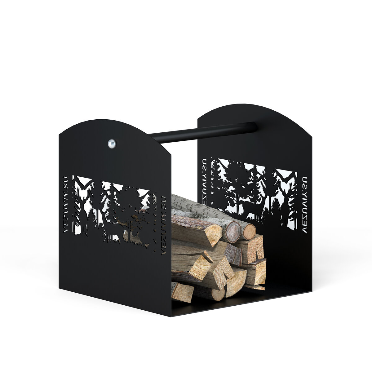 Мобильная дровница с прорезным узором в дизайне "Русский лес"