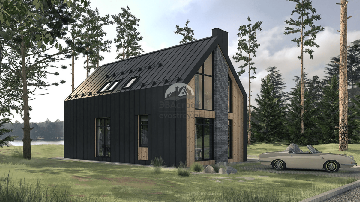 Проект двухэтажного дома 105 м2 в стиле Барнхаус с балконом и террасой - V10-44