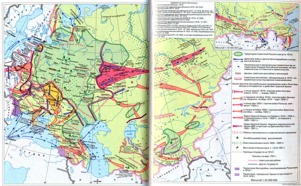 Гражданская война и иностранная интервенция в россии 1918 1922 контурная карта 10 класс