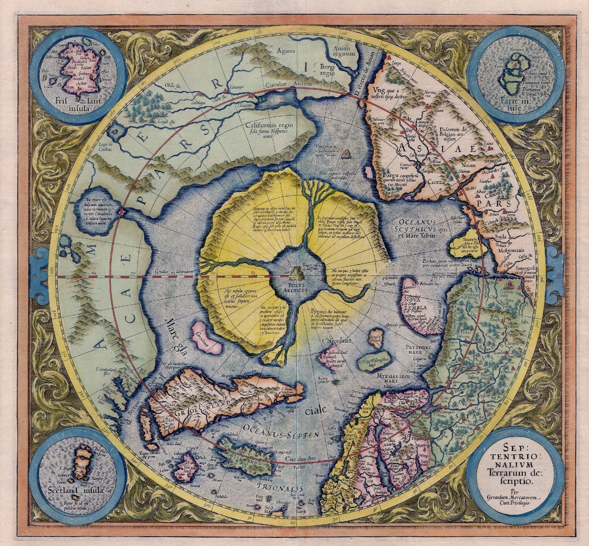Арктический континент на карте Герарда Меркатора, 1595 год
