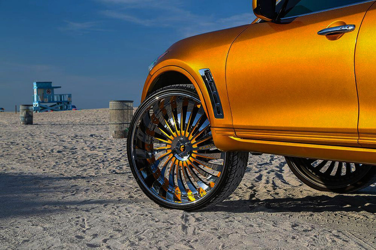 Установка гигантских колёсных дисков