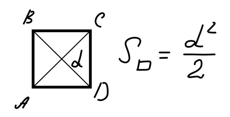 Площадь квадрата равна произведению диагоналей