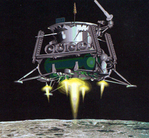 «Луна-17» и «Луна-21». Торможение и мягкая посадка. Основной тормозной двигатель снижает скорость по сигналам от радиовысотомера и датчика скорости. После выключения основного двигателя торможение обеспечивается управляющими двигателями малой тяги. Космический аппарат совершает мягкую посадку в заранее выбранной точке; управляющие двигатели выключаются. Откидывается специальный трап, и с посадочной платформы на лунную поверхность съезжает «Луноход», управляемый по радио из Центра дальней космической связи на территории СССР.