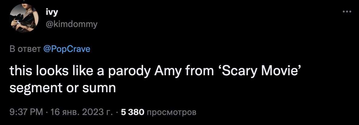    «Выглядит, как пародия на Эми в духе «Очень страшного кино»Твиттер