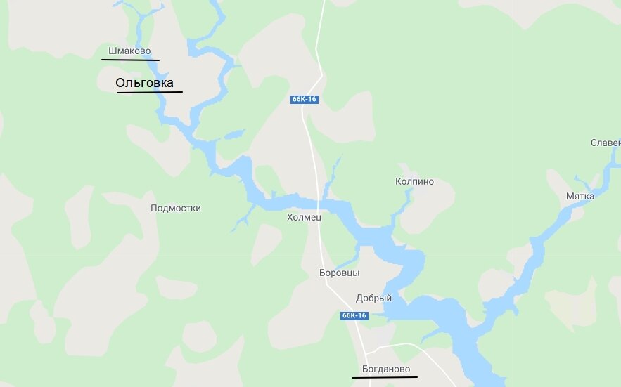 Расположение деревень на карте.