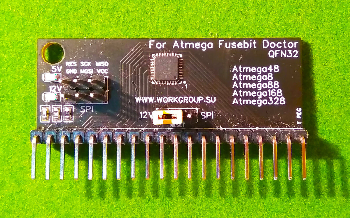 Переходник (адаптер) QFN-32 Atmega48/Atmega8/Atmega88/Atmega168/Atmega328 в корпусе QFN/MLF для Atmega fusebit doctor.