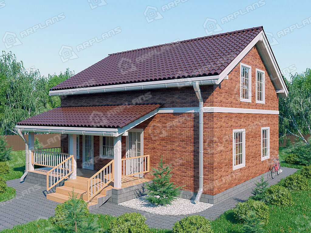 Фото 1 двухэтажного дома из газобетона с мансардой, 3 спальнями и террасой, 130 кв м. Источник arplans.ru Проект К-113