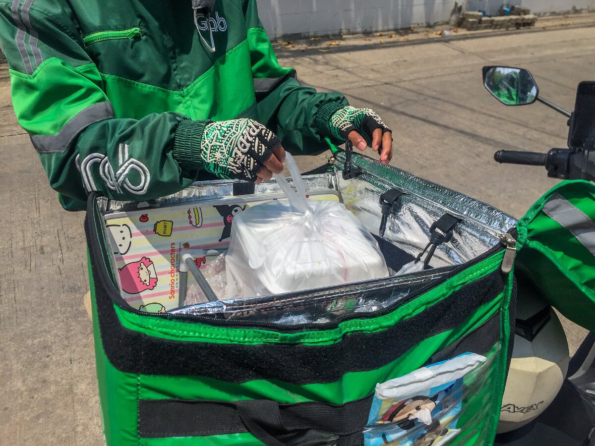 Bangkok, Thailand - March 30, 2020: Grab Food Delivery
