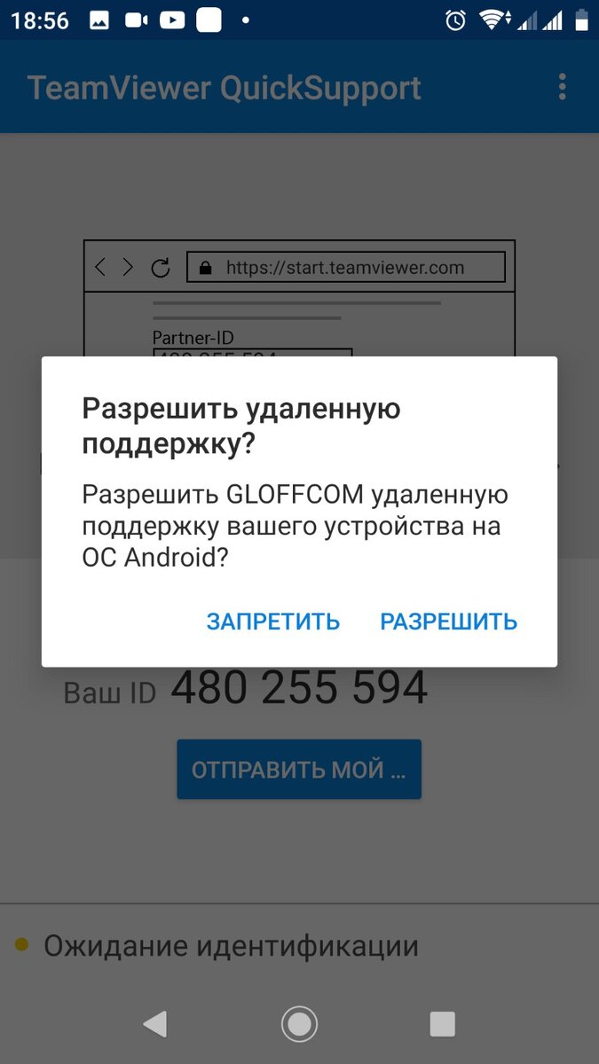 Окно запроса на подключения к вам.