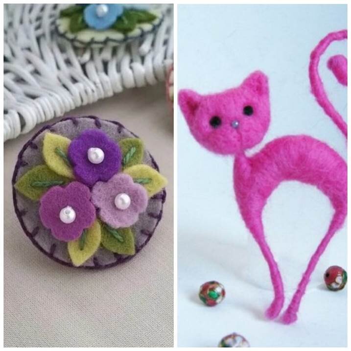 Коллаж сделан автором канала. Брошки из фетра