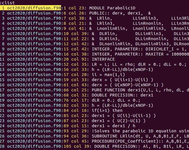 Вроде этого, выдача команды :clist. Можно перемещаться между находками в файле и от файла к файлу посредством :cnext, cprev.