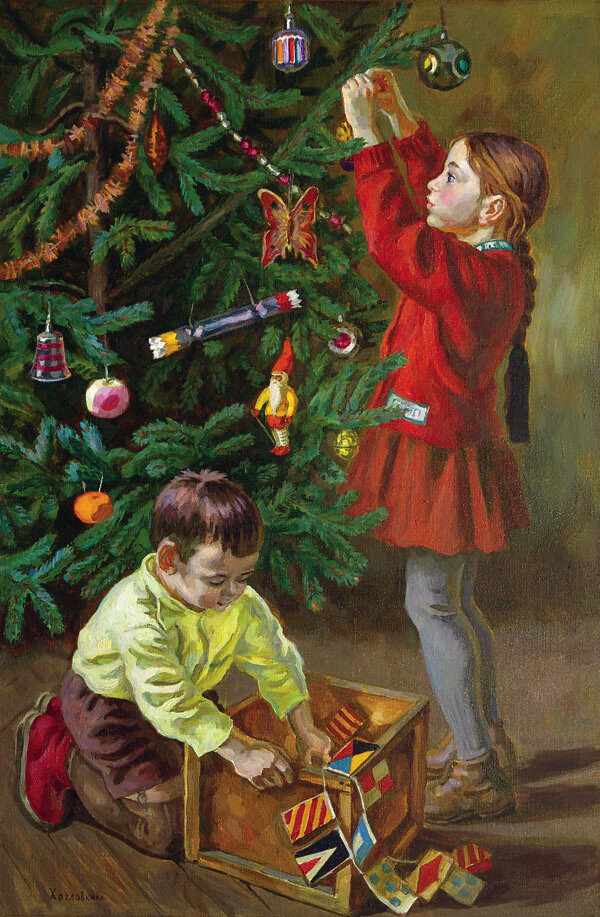 «Дети у елки», художник Эльза Хохловкина, 1964 г.