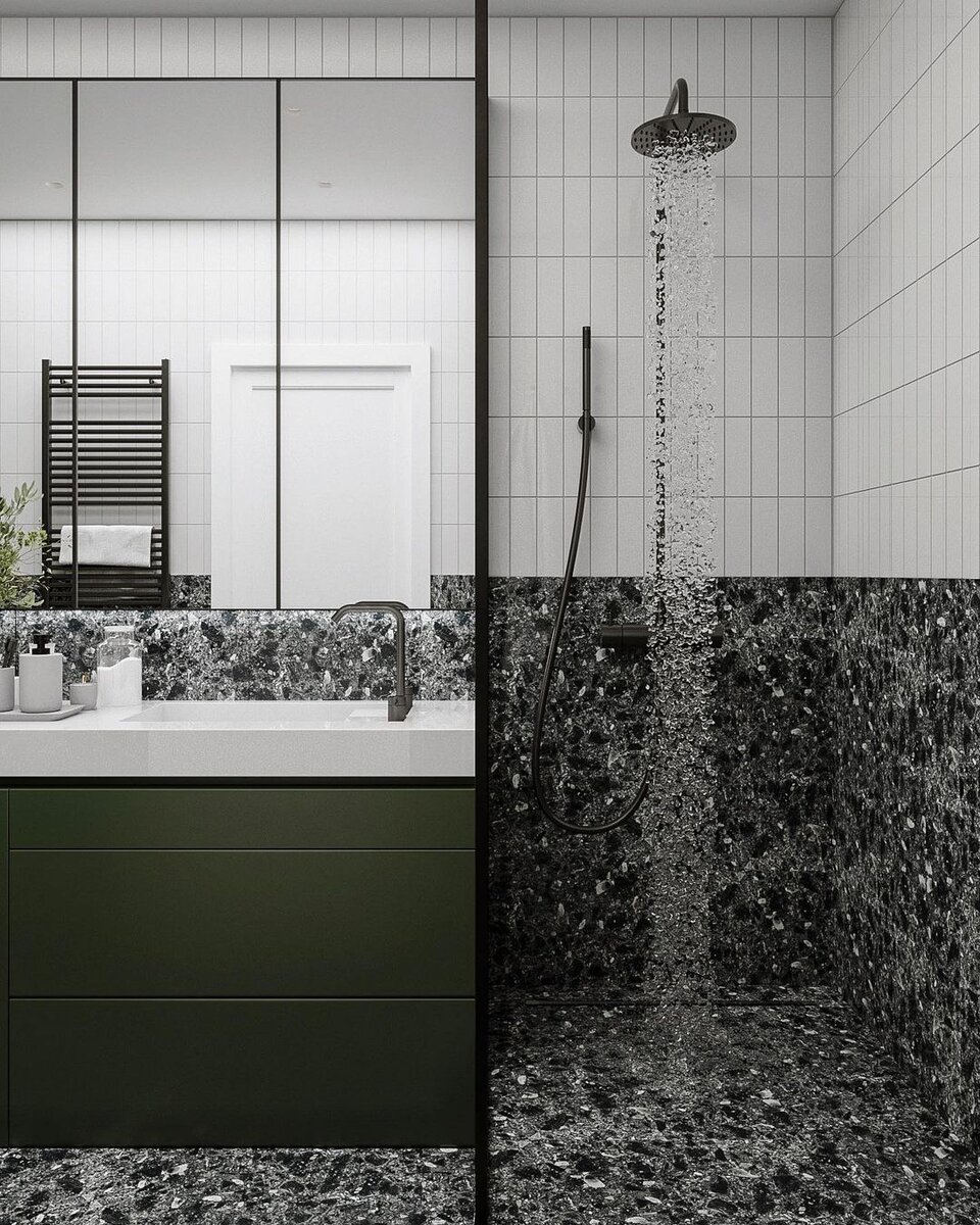 Проект ванной комнаты от vadimovna.design. Керамогранит TERRAZZO от KERRANOVA