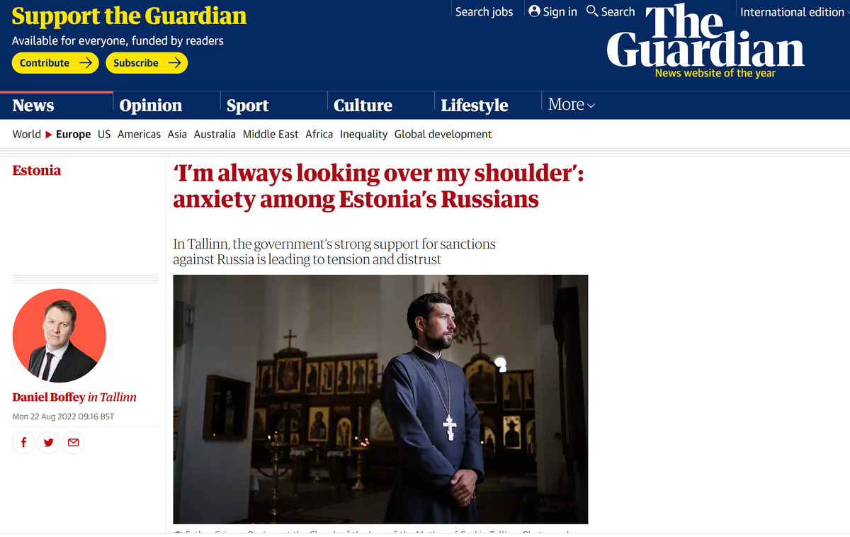 Жозеп Боррель сообщил о том, что против введения визовых ограничений для Россиян, к которым активнее других выступают власти Эстонии. А в Guardian выходит статья о притеснениях и тревоге этнических русских, проживающих в Эстонии. Чтобы это значило?