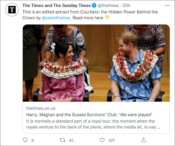 Анонс эксклюзивного материала в твиттере The Times and The Sunday Times (https://twitter.com/thetimes)