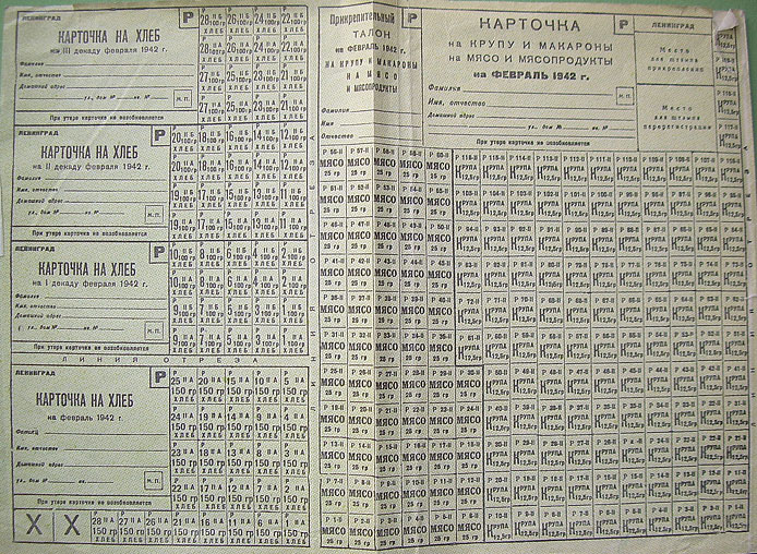 Продовольственные карточки жителей Блокадного Ленинграда