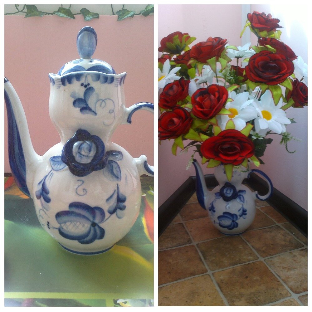 чайник в ромашках и розах, фото моё