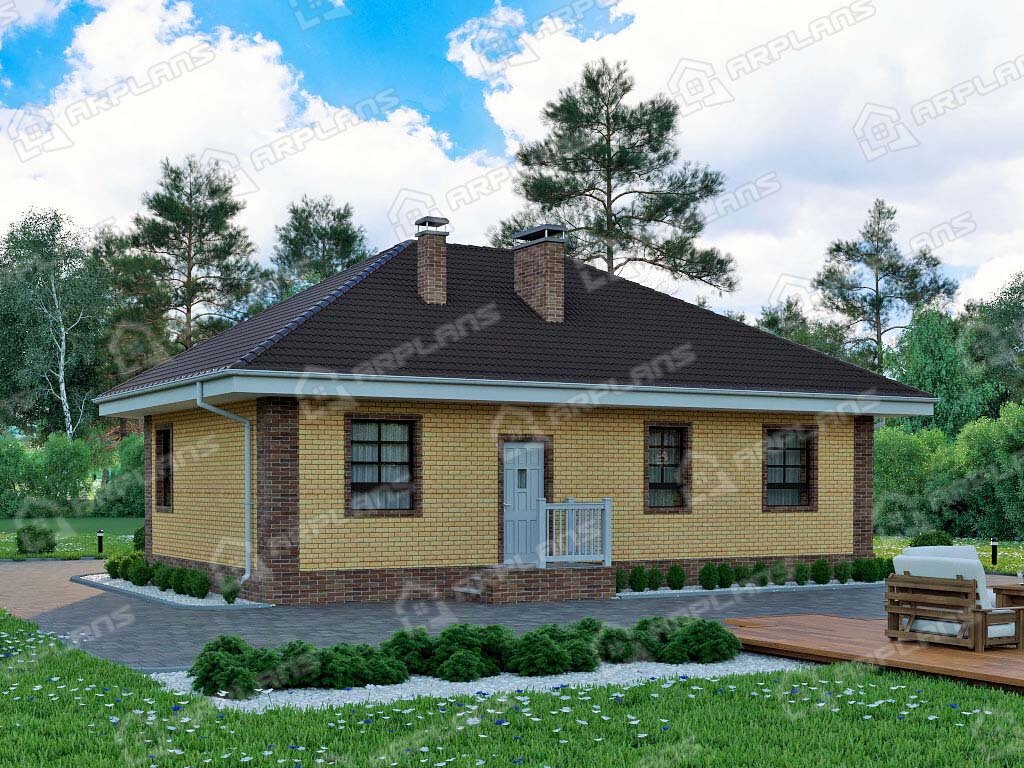 Фото 2 одноэтажного дома из газобетона с 2 спальнями, эркером, газовой котельной, 80 кв м. Источник arplans.ru Проект К-287