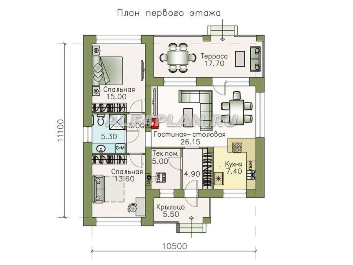 Проект одноэтажного дома 627А «Онега», 2 спальни, 92м2 | Популярные проекты  домов Альфаплан | Дзен