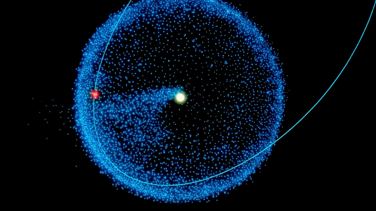 Движение Немезиды вызывает возмущение в облаке Оорта и вбрасывает множество комет во внутреннюю часть Солнечной системы. Фото: Jon Lomberg