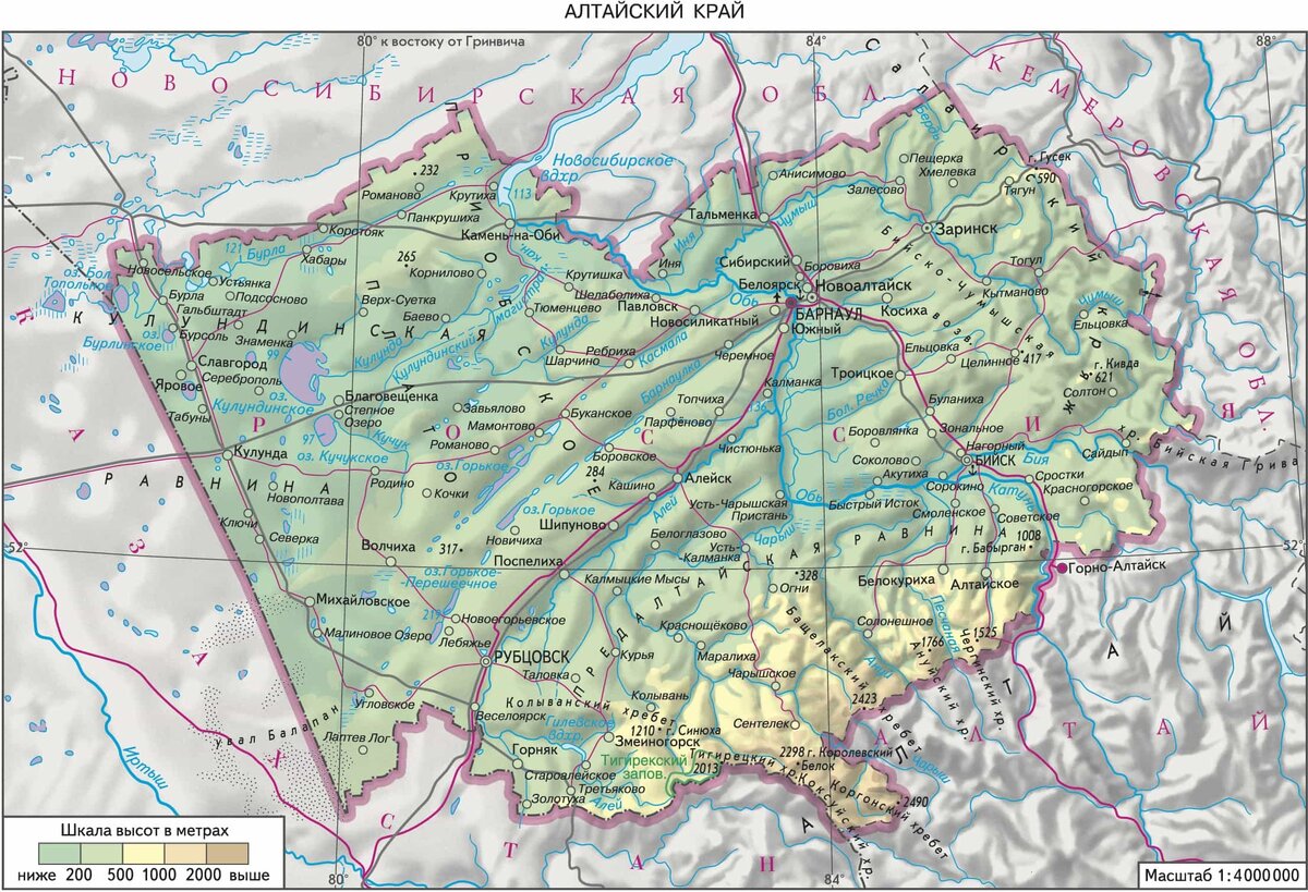 Карта алтайского края с населенными пунктами подробная