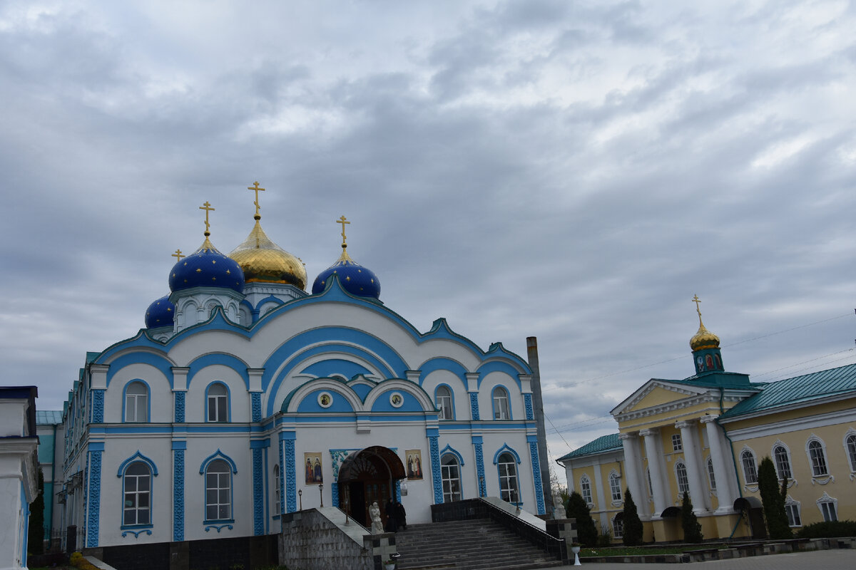 Церковь Рождества Богородицы 1862 г. Прямо перед ней стоит памятник Тихону Задонскому.