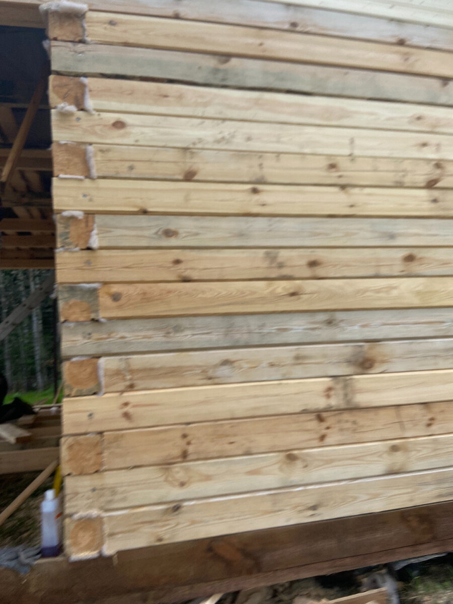 Стена из бруса посинела, потому что тепло и влажно.