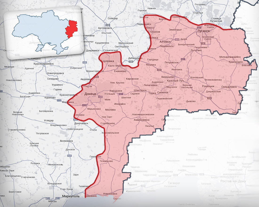 Карта донбасса и луганска подробная с городами и селами