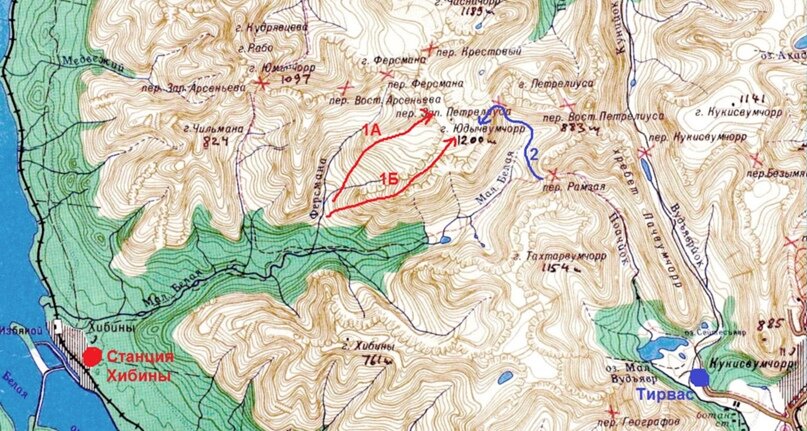Топографическая карта популярных мест в Хибинах