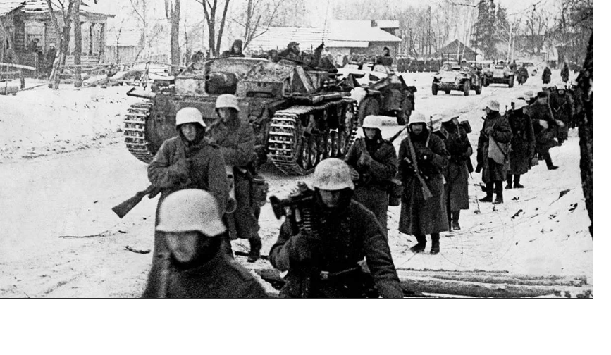 Отступающие немецкие части под Москвой. Зима 1941-1942  года