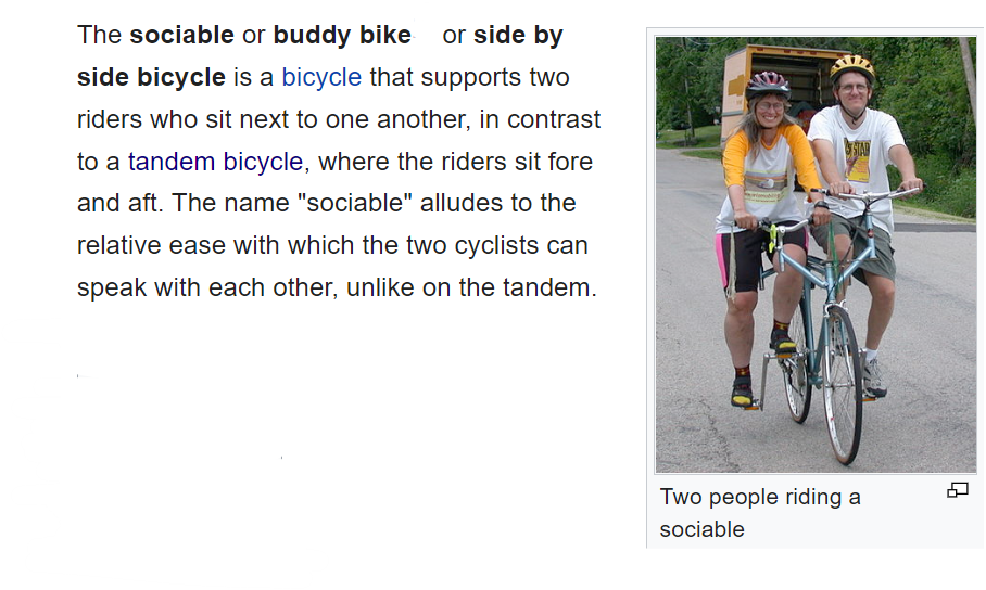 Если я вижу "two people riding a bike", то я думаю, что речь идёт про a buddy bike, который ещё называют a sociable Wikipedia 