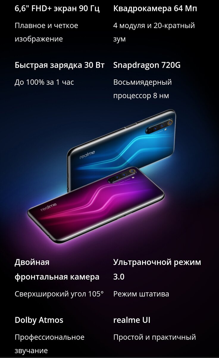 Немного данных с официального сайта по последней модели Realme 6 Pro.