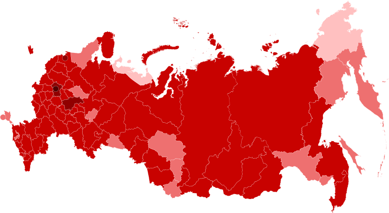 Карта общего количества случаев COVID в России
