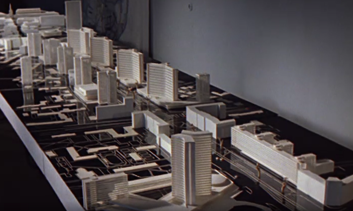 Макет проспекта Калинина в Москве. Кадр из фильма "Города, где мы живем" (1967)