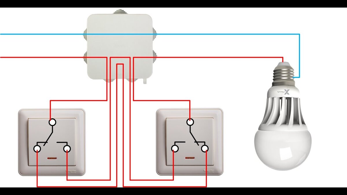 Подключение проходного выключателя одноклавишного схема с двух мест одной лампой подключения