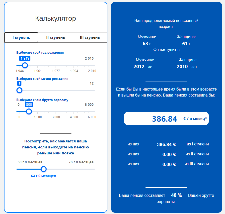 Калькулятор пенсии в Эстонии