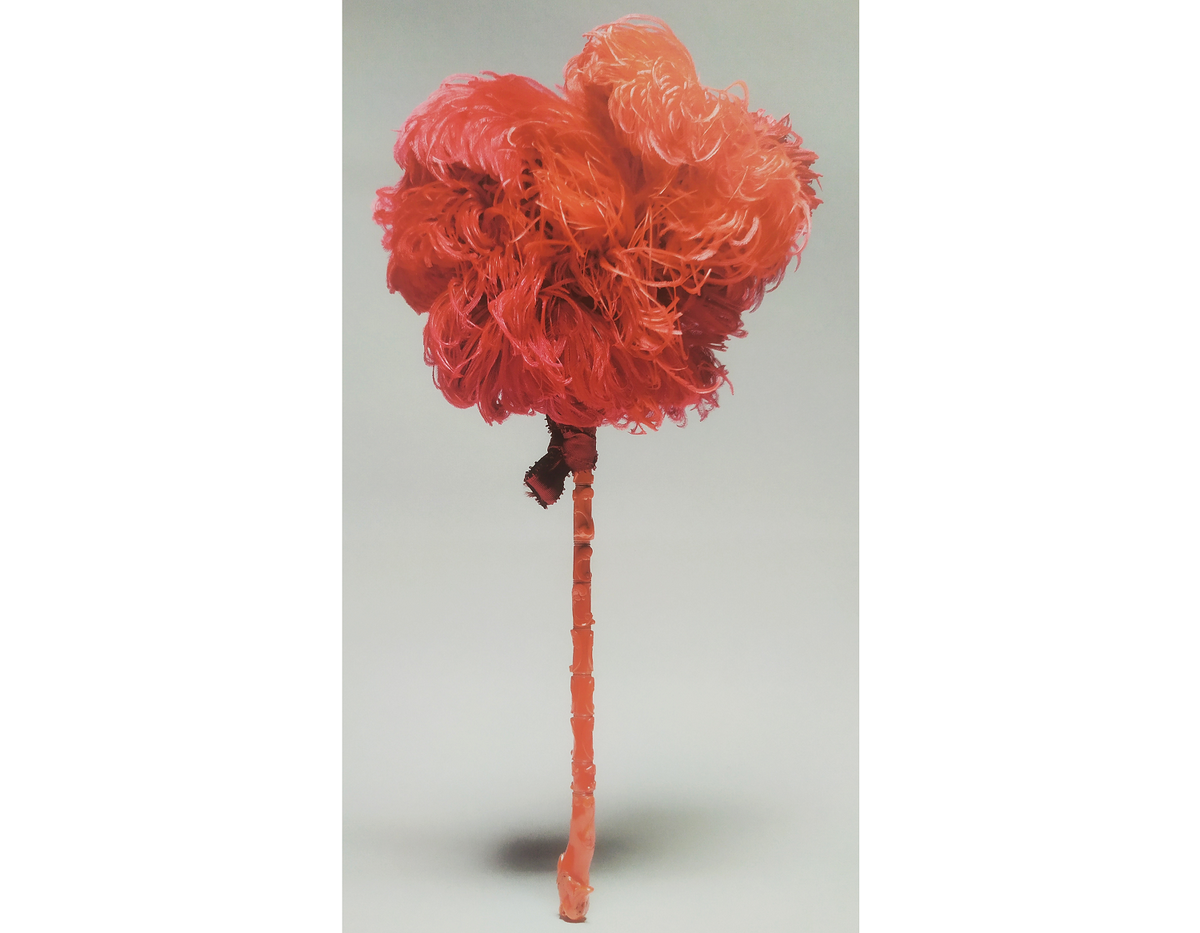 Веер-опахало из красных страусовых перьев на резной коралловой ручке ,1890.   (с) Из коллекции Государственного Эрмитажа