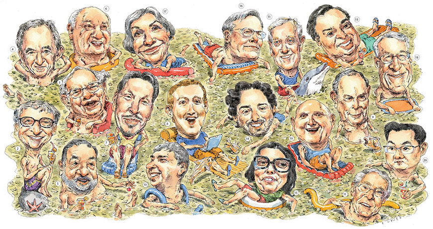 Предыстория: Рейтинг миллиардеров Forbes в 2019: Владимир Ким поднялся на 342 позиции
Половина из них стали богаче, а 10% беднее. Совокупное состояние 20 богатейших людей в мире составило $1,2 трлн, это почти 14% от состояния всех миллиардеров планеты. Средний размер состояния топ-20 составил $60,4 млрд, тогда как средний размер состояния всех миллиардеров в мире – «всего» $4 млрд.1. Джефф Безос
$131 млрд
СШАВ январе богатейший человек в мире и его жена Маккензи объявили о разводе после 25 лет совместной жизни. В тот же день таблоид National Enquirer рассказал о романе Безоса с Лорен Санчез, в прошлом телеведущей. Не известно, на каких условиях расторгается брак и как этот процесс затронет состояние и бизнес владельца Amazon. Супруги поженились ещё до того, как Безос основал свой интернет-магазин. Маккензи была его первым бухгалтером. Согласно законам штата Вашингтон она может претендовать на половину состояния Безоса, что позволит ей стать самой богатой женщиной в мире. Продолжаем следить за развитием событий.2. Билл Гейтс
$96,5 млрд
СШАГейтс, занимающий второе место в списке богатейших людей мира, уже отдал почти $35,8 млрд на благотворительность. Он считает, что все богатые американцы, включая его самого, должны платить больше налогов, в частности на недвижимость.3. Уоррен Баффет
$82,5 млрд
СШАРуководитель Berkshire Hathaway утверждает, что не будет продавать один из своих крупнейших активов – Kraft Heinz, несмотря на списание $15,4 млрд, которое в феврале привело к обвалу цены акций компании на 27% за один день.4. Бернар Арно
$76 млрд
ФранцияВ 2018 году китайские потребители товаров класса люкс стали больше тратить на покупки, особенно на Louis Vuitton и Hennessy – эти бренды входят в холдинг LVMH. Принадлежащий Арно концерн показал рекордные продажи и прибыль, а личное состояние миллиардера увеличилось на $4 млрд.5. Карлос Слим Хелу
$64 млрд
МексикаВ январе Слим продал последние из принадлежавших ему акций The New York Times Co. – спустя 11 лет после первого приобретения. Сделка принесла ему ощутимую прибыль. Его основной актив – доля в латиноамериканской телекоммуникационной компании América Móvil.6. Амансио Ортега
$62,7 млрд
ИспанияЗа минувший год стоимость акций принадлежащего Ортеге производителя одежды Inditex снизилась на 7,5%. Из-за этого и ослабления евро его состояние сократилось почти на $9 млрд. Тем не менее он получил $1,2 млрд дивидендов после вычета налогов.7. Ларри Эллисон
$62,5 млрд
СШАВ декабре сооснователь Oracle вошел в совет директоров Tesla. Уже через месяц стало известно, что Эллисон купил акции производителя электромобилей на сумму $900 млн.8. Марк Цукерберг
$62,3 млрд
СШАНа протяжении 2018 года репутация Facebook переживала нелучшие времена. Но состояние Цукерберга сократилось на $8,7 млрд не поэтому, а из-за пожертвований и распродажи акций его социальной сети.9. Майкл Блумберг
$55,5 млрд
СШАБывший мэр Нью-Йорка планирует потратить не менее $500 млн на то, чтобы не допустить перевыборов Трампа в 2020 году, независимо от того, будет ли сам Блумберг баллотироваться в президенты.10. Ларри Пейдж
$50,8 млрд
СШАСооснователь Google стал единственным из высокопоставленных руководителей IT-отрасли, кто отказался выступить на посвященном безопасности выборов заседании комитета сената США по разведке.11. Чарльз Кох
$50,5 млрд
СШАС 2013 года Koch Industries, основанная в Канзасе 79 лет тому назад, инвестировала более $17 млрд в технологические компании, в числе которых «единорог», производитель 3D-принтеров Desktop Metal.11. Дэвид Кох
$50,5 млрд
СШАДэвид Кох пережил рак простаты и в июле ушел на пенсию с поста руководителя Koch Industries (годовой оборот – $110 млрд) по состоянию здоровья. Ему и его брату Чарльзу принадлежат 84% акций семейного бизнеса.13. Мукеш Амбани
$50 млрд
ИндияВ декабре Амбани, по имеющимся сведениям, потратил $100 млн на роскошную свадьбу своей дочери Иши с сыном ещё одного индийского миллиардера Аджая Пирамала.14. Сергей Брин
$49,8 млрд
СШАБрин является президентом холдинга Alphabet, в который входят Google и медицинская Verily, недавно объявившая о планах по открытию в Дейтоне, штат Огайо, центра по лечению зависимости от опиоидов.15. Франсуаза Беттанкур Майерс
$49,3 млрд
ФранцияПо сравнению с прош­лым годом состояние внучки основателя L’Oréal увеличилось на $7,1 млрд благодаря росту доходов компании – самому быстрому за последние 10 лет.16. Джим Уолтон
$44,6 млрд
СШАТретий из четырёх детей покойного основателя Wallmart Сэма Уолтона управляет семейным банком Harvest Bank со штаб-квартирой в городе Файетвилле, штат Арканзас. Активы банка превышают $18 млрд.17. Элис Уолтон
$44,4 млрд
СШАЕдинственная дочь Сэма Уолтона является основательницей и президентом музея американского искусства Crystal Bridges в родном городе Walmart – Бентонвилле, штат Арканзас. Музей работает с 2011 года.18. Роб Уолтон
$44,3 млрд
СШАБывший председатель Walmart, старший сын основателя, входит в совет директоров ретейлера. В прошлом году компания ввела в своих магазинах роботы - сканеры товаров и планирует тестировать самоуправляемый автомобиль для доставки продуктов.19. Стив Балмер
$41,2 млрд
СШАБывшему генеральному директору Microsoft всё ещё принадлежат порядка 4% акций компании, в которой он когда-то работал. Это дальновидное решение: за последний год стоимость акций выросла на 20%. Его собственная, не имеющая политической аффилированности инициатива – Usafacts – направлена на мониторинг расходов и деятельности правительства.20. Ма Хуатэн
$38,8 млрд
КитайВ декабре входящий в его интернет-империю музыкальный стриминговый сервис Tencent Music вышел на IPO и привлек почти $1,1 млрд на Нью-Йоркской фондовой бирж