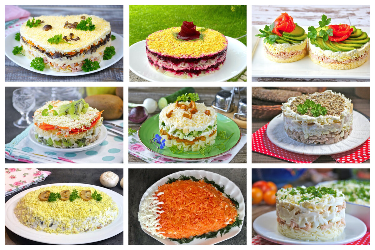 Подборка слоеных салатов для праздничного стола | Десерты, Салаты, Праздничные столы