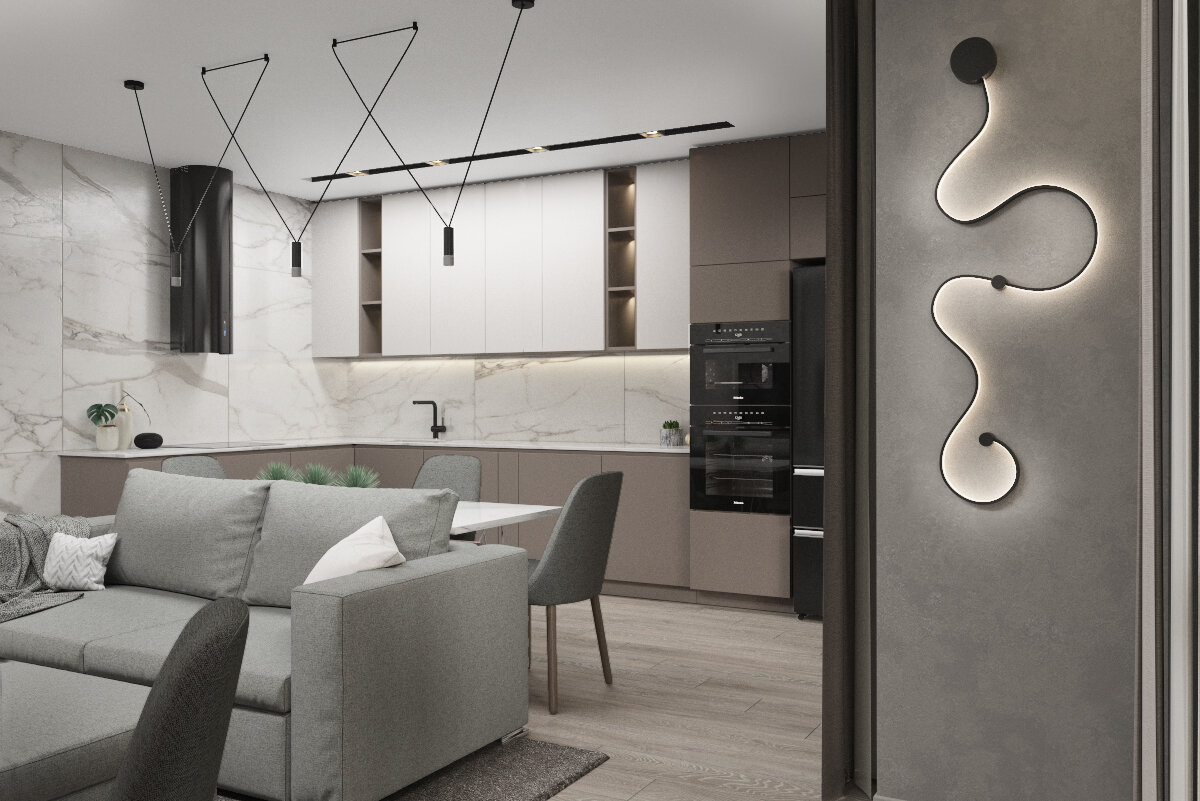 Кухня-Гостиная. Проект dsgn.tmn. (ЖК "Правобережный", г. Тюмень).