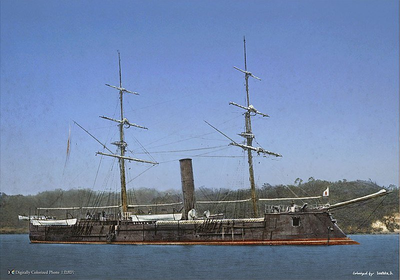 Адзума на якоре в Йокосуке , Япония , ок. 1878–1879 гг.
