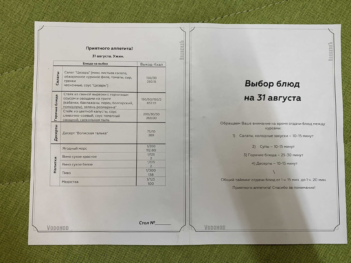 31 августа: меню ужина