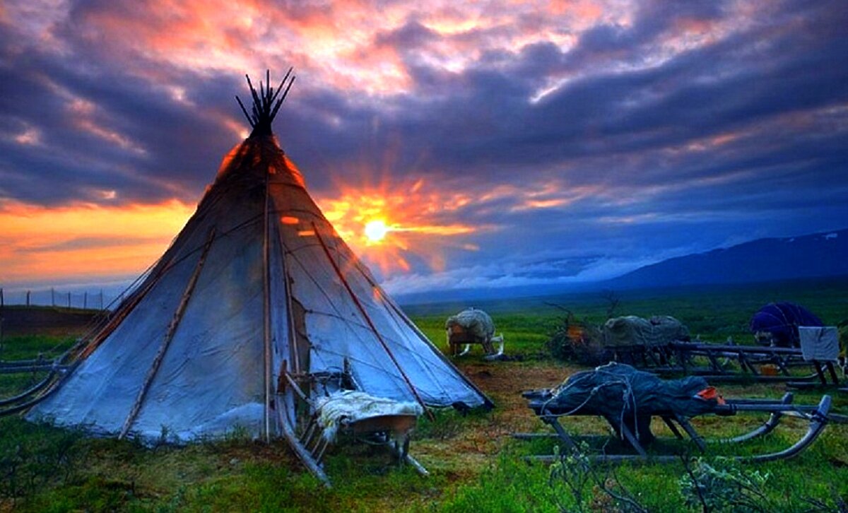 Ненецкое стойбище, полярный день.