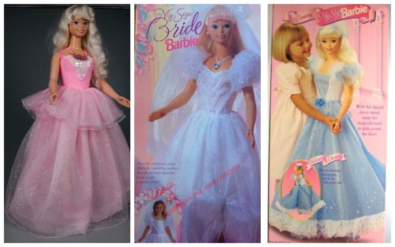 Слева направо: My Size Barbie 1992 Балерина, My Size Barbie 1994 Невеста, My Size Dancing Barbie 1995