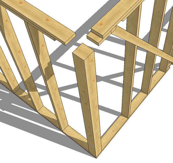 Угол в каркасном доме схема