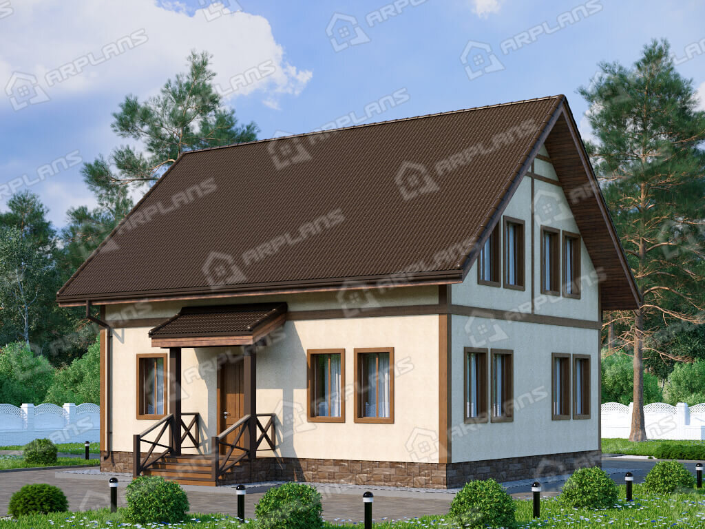 Фото 1 двухэтажного дома из газобетона с мансардой, 3 спальнями и газовой котельной. Общая площадь 130 кв м. Источник arplans.ru Проект К-311