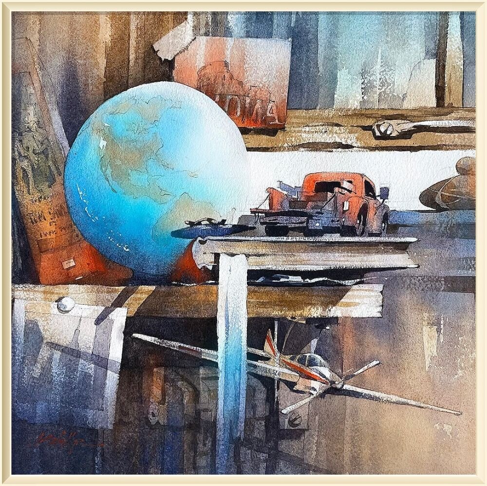     / Thomas W. Schaller / * 1967 / Time to Go /  /  Watercolor  14x14 inches - 25 March 2022